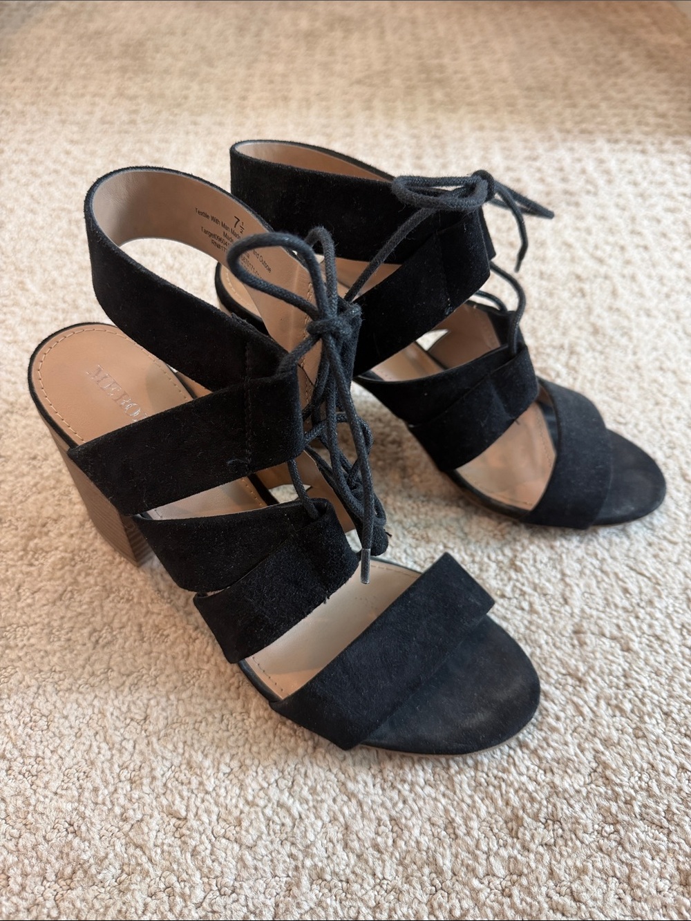 Merona Black Suede Lace-Up Block Heel Sandals